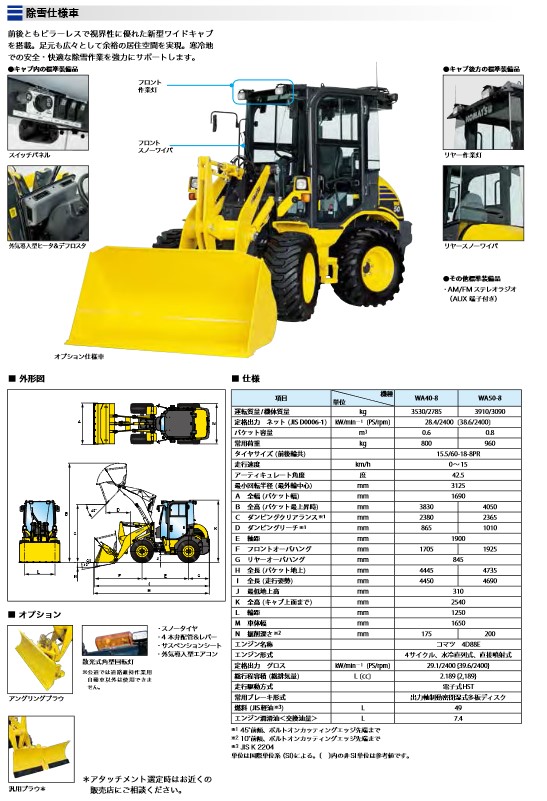 コマツ除雪機コマツコマツ ホイルローダー Wa40 8 除雪仕様車 タイヤショベルの最高機 即納可能